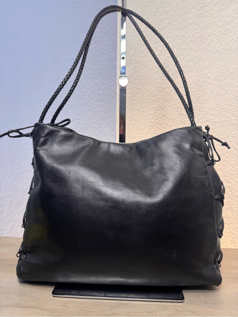 DESMO Italian Lambskin Leather Corset Laced Braided Strap Hobo Bag corset style! - Picture 7 of 10